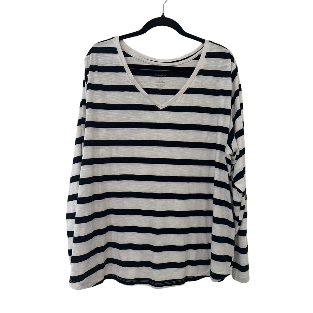 Sonoma Goods For Life The Everyday Tee 3X Women Plus Striped V-Neck Long Sleeve